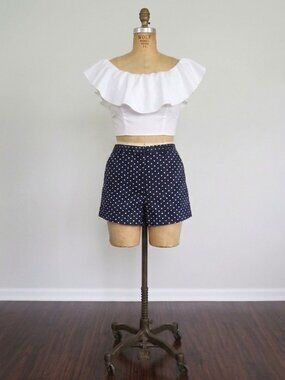 ELLE Navy Blue & White Polka Dot Cotton Shorts